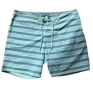 Bonobos Men's 8” Striped Swim Trunks Blue Size 38 Mesh Lining Tie Front Summer